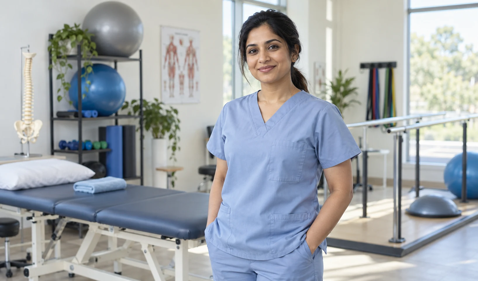 Physiotherapist in a rehabilitation clinic