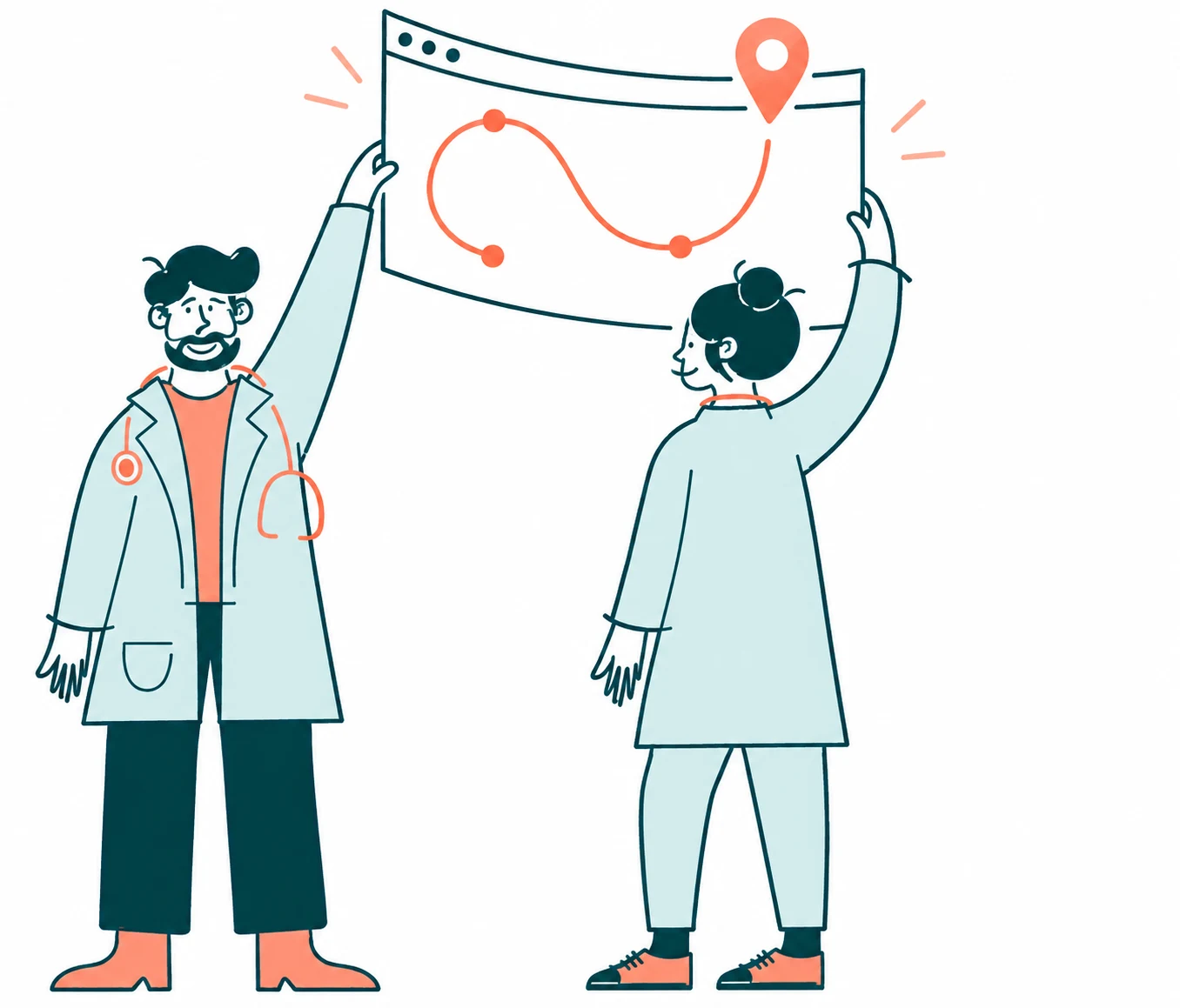 Two healthcare experts holding a patient journey map